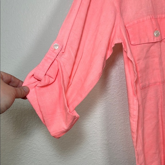 J. Crew Linen Blend Pink Button-Up Blouse - Picture 5 of 6